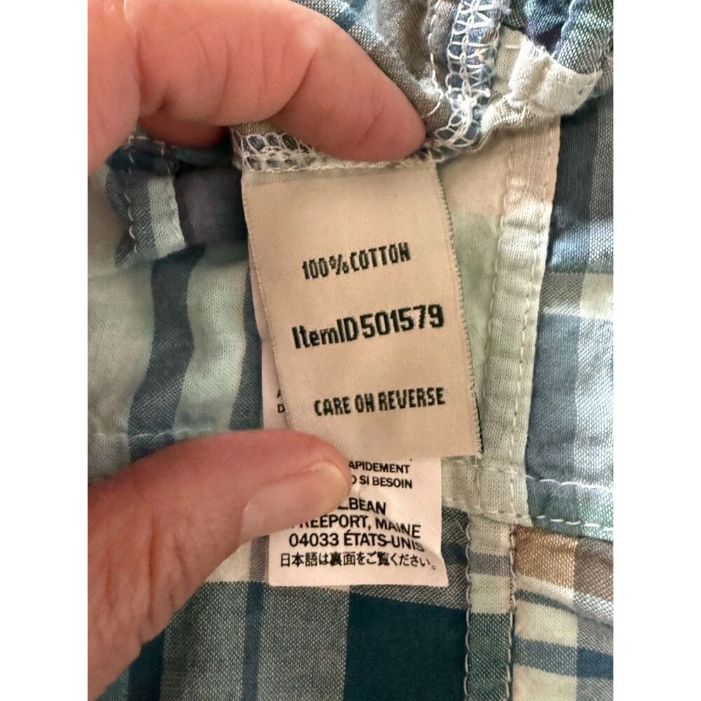 LL Bean Madras Plaid Button Shirt Patchwork Roll Tab Sleeve Country Cottage XL - Picture 15 of 16